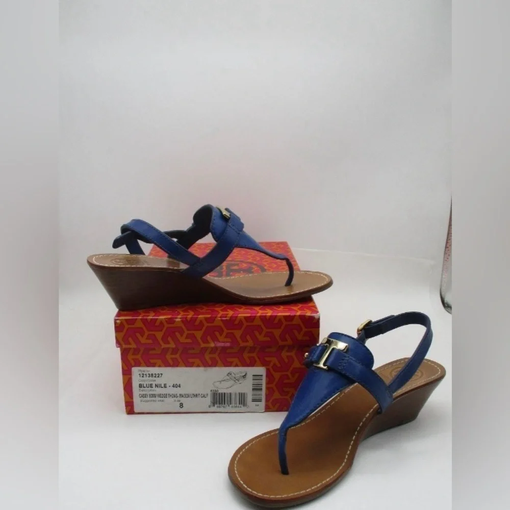 Tory Burch Royal Blue Casey Leather Sandals (Size 8)